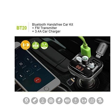 BT20 Bluetooth Car Dual USB Charger MP3 WMA Audio Transmitter