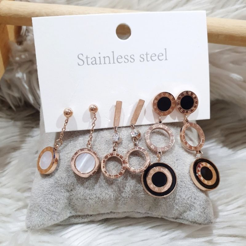 Anting Titanium Asli isi 3 set Rosegold Bvl Anting Set Stainless Steel Tidak karatan antt 02