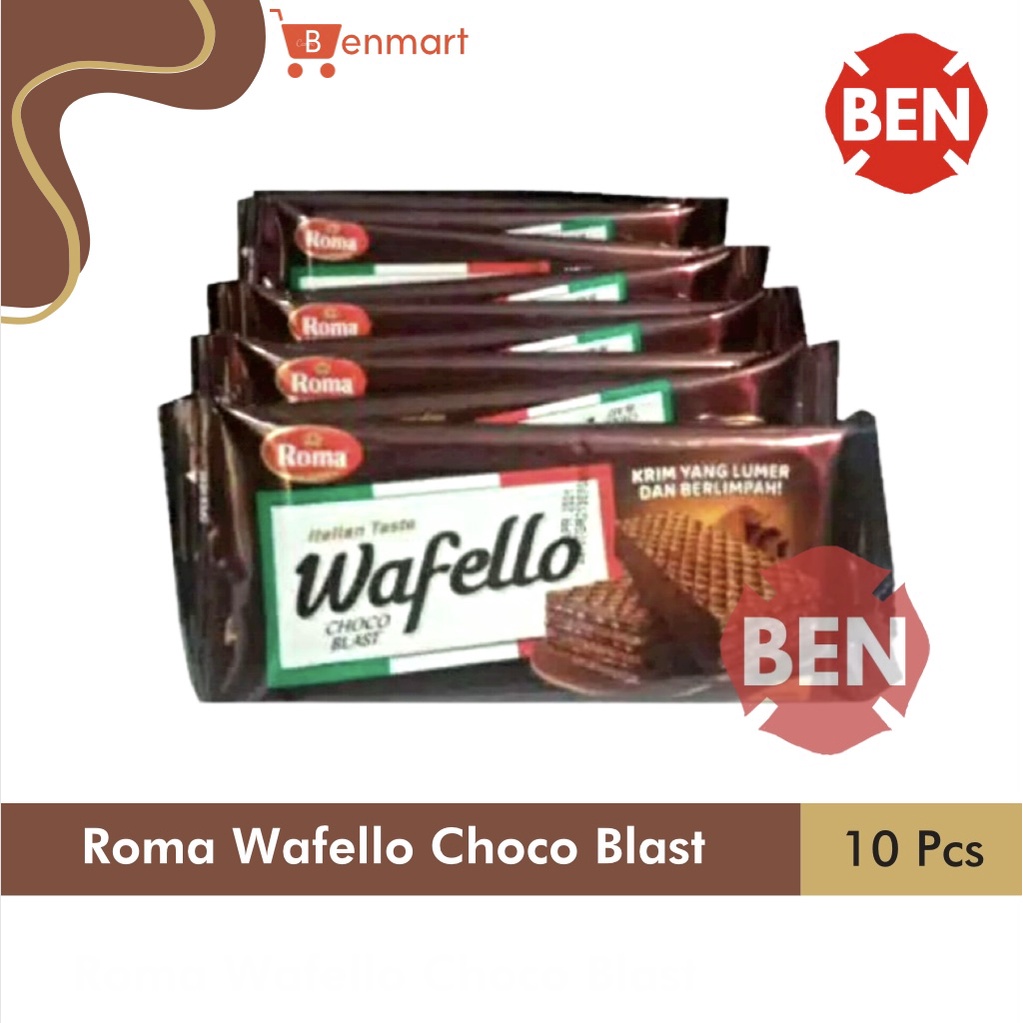 

Roma Wafello Choco Blast 1 Renceng 10 Pcs 17g 17gr 17 g gr gram - Wafelo Coklat Cokelat Chocolate Pak 1000