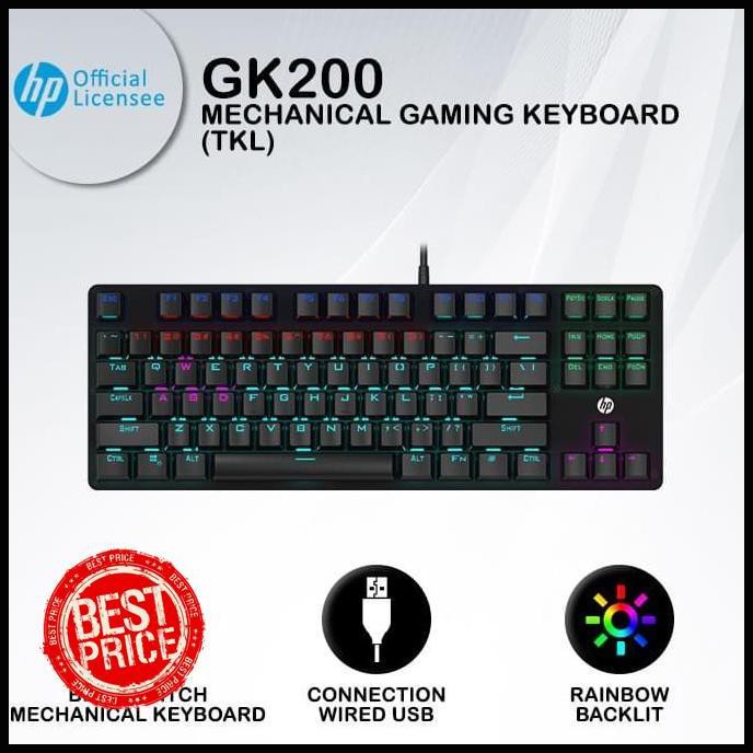 Keyboard Gaming Hp Gk200 - Rgb Blue Switch Tkl Mechanical Keyboard Terbaru