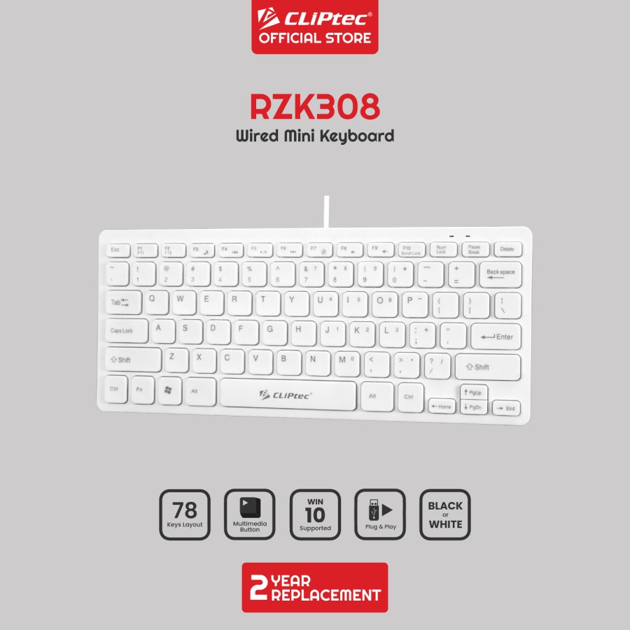 Keyboard Mini external laptop pc dll Multimedia Wired CLIPtec RZK308 original garansi 2 tahun