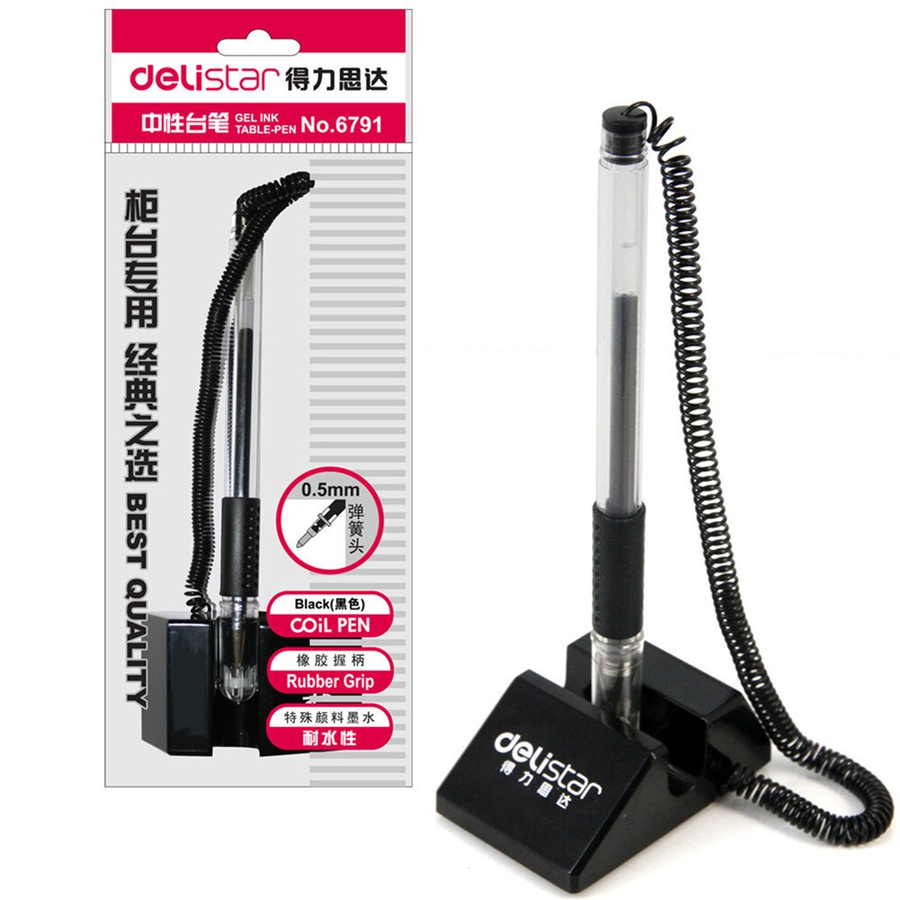 

PEN GEL PULPEN SPIRAL MEJA DELI HITAM 6791 BISA ISI ULANG 0.5 MM DESK PEN