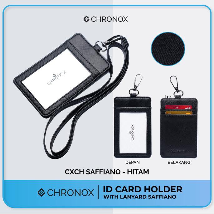 

✨BISA COD✨ CHRONOX ID Card Holder With Lanyard Saffiano - Hitam