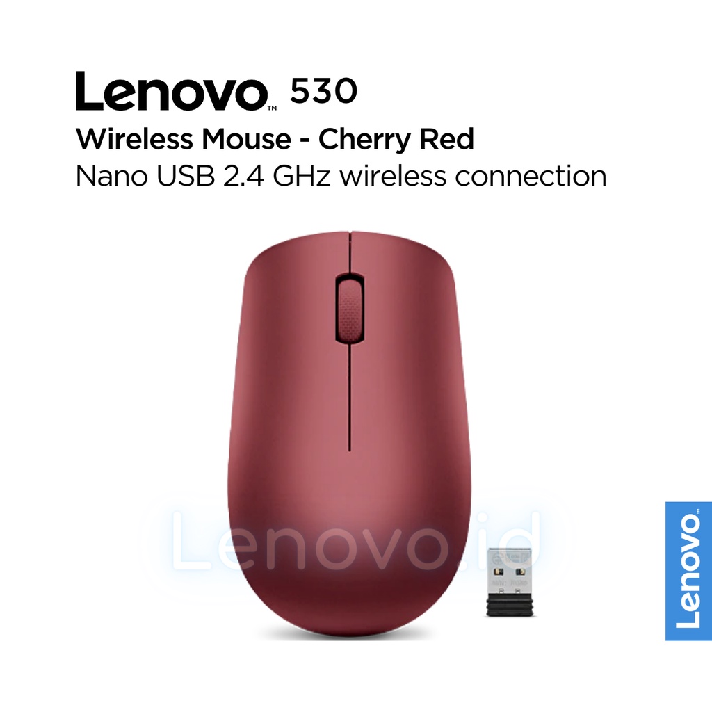 Lenovo 530 Wireless Mouse Optical USB Type-A 2.4GHz, 1200 DPI, Platinum Grey GY50Z18984, Abyss Blue GY50Z18986, Almond GY50Z18988, Graphite Grey GY50Z49089, Cherry Red GY50Z18990-Cherry GY50Z18990