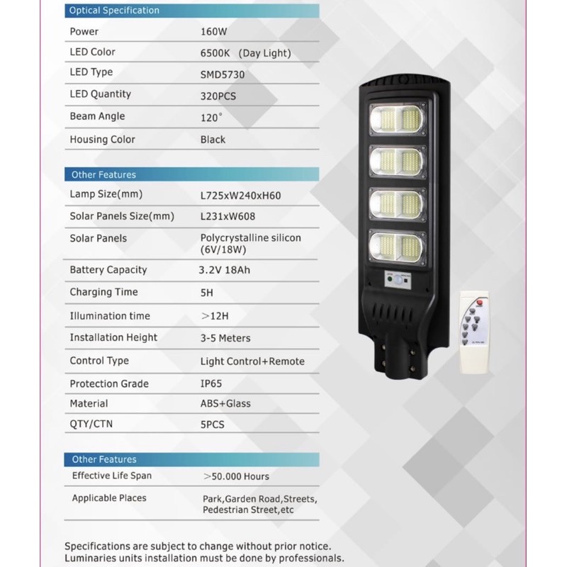 PJU Solar Lampu Jalan Led Tenaga Surya 160W 160 Watt All In one Remote