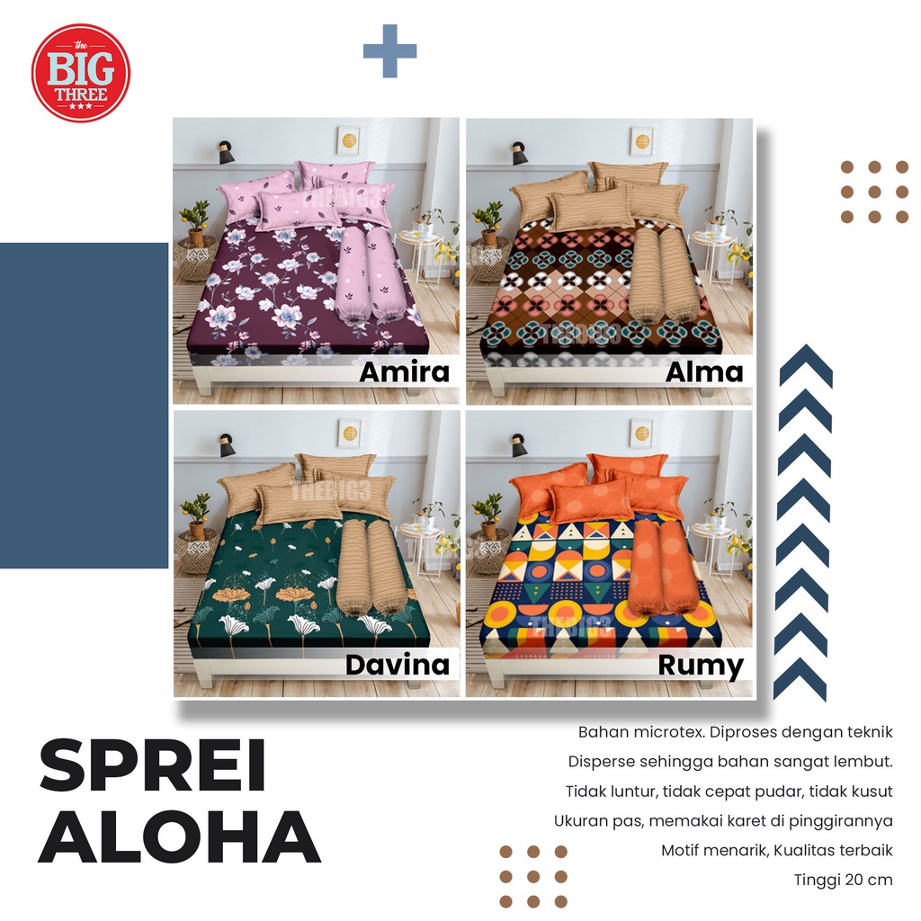 ALOHA Sprei 180x200 / 160x200 Azela Davina Hillary Meriska Norin Pineapple hinata Marco Laura Berlin Denta Torino Viore  - King 180 160 SP