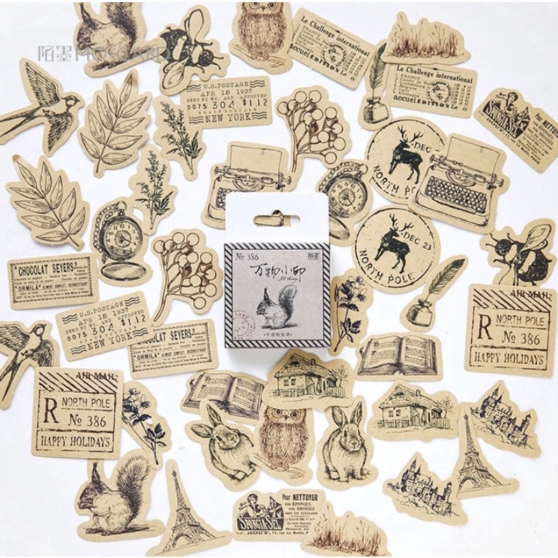 (45 PCS) STICKER AESTHETIC CUTE BOX STIKER LUCU MURAH BINATANG ORANG BUNGA SCRAPBOOK STIKER HP-Animal Coklat