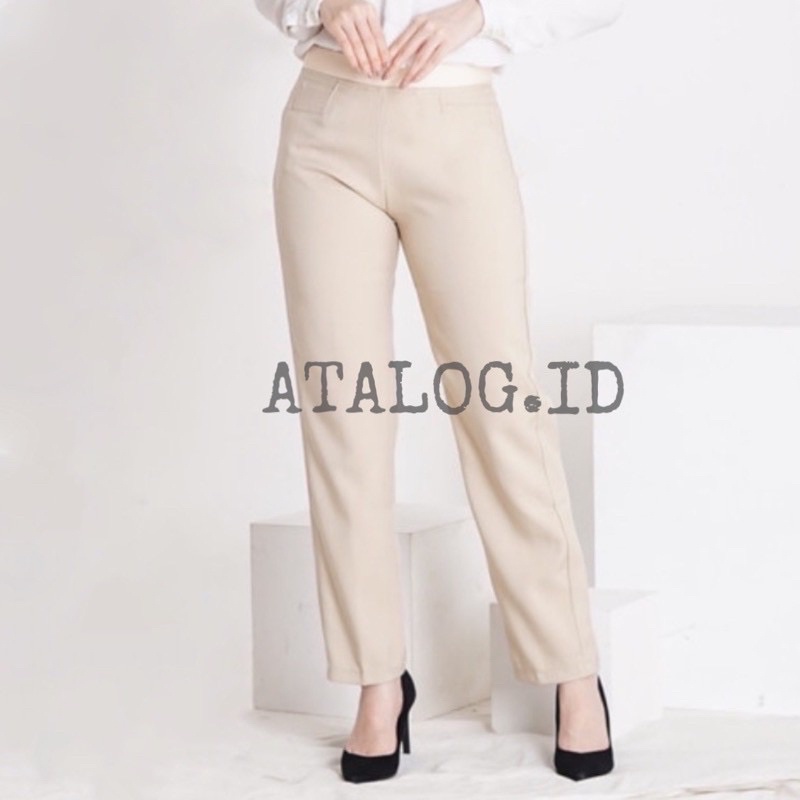 ATALOG - Celana Kantor Formal Kerja Wanita Pinggang Karet Bahan Dasar Kain Strech Melar