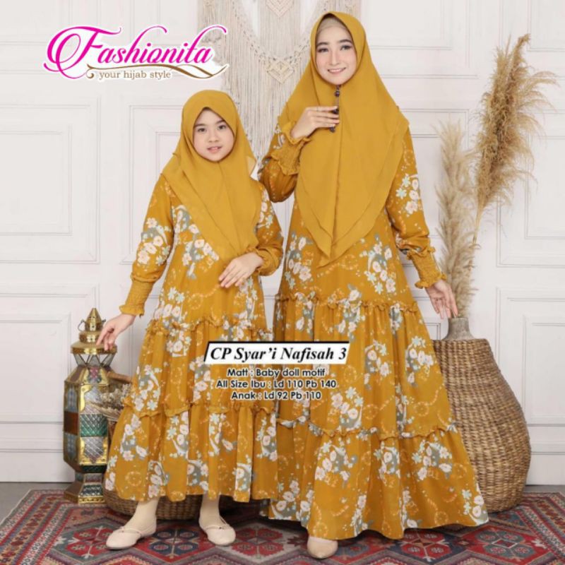 SETELAN GAMIS SYAR'I IBU ANAK JUMBO BABYDOLL/GAMIS SYARI MOTIF/CP SYAR'I NAFISAH 3 FASHION HQ