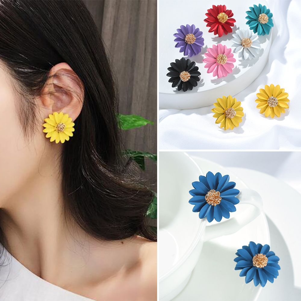 CHOOKEY Anting Stud Desain Bunga Besar Warna-Warni Gaya Korea Untuk Wanita