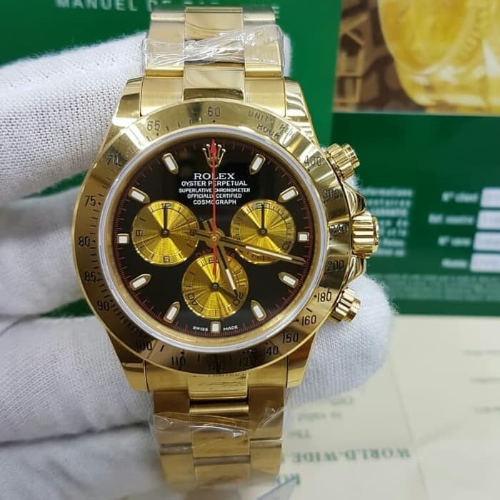 Jam Kw Super Premium Rolex Daytona Cosmograph Gold Black Dial Swiss Clone