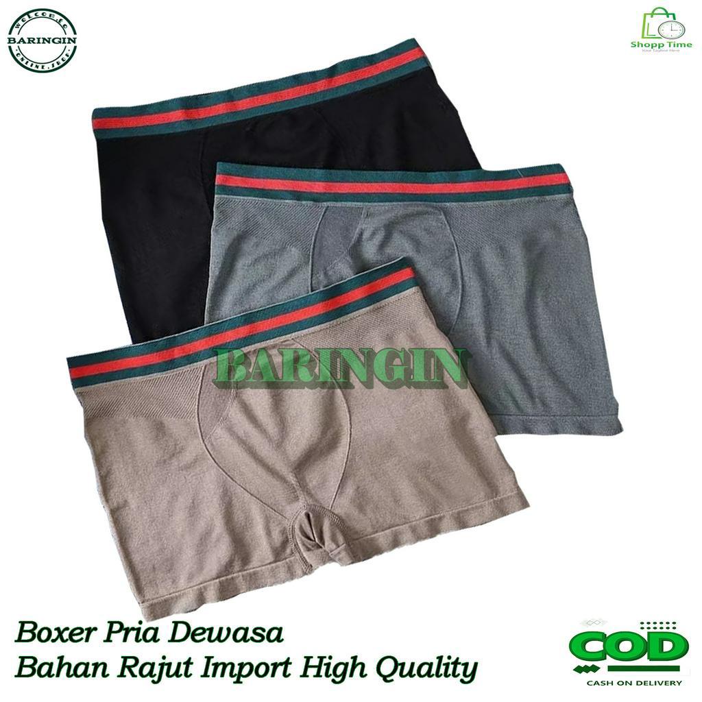 Boxer Pria Dewasa Bahan Rajut [ ISI 3 PCS ] Boxer Cowok Distro Pakian dalam Pria -Celana Dalam Pria Segi Empat 8128