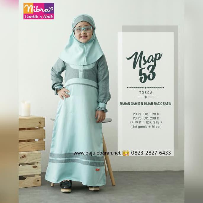 Gamis Anak Sarimbit Nibras NSAP 53 Toska Back Satin Baju Lebaran Anak