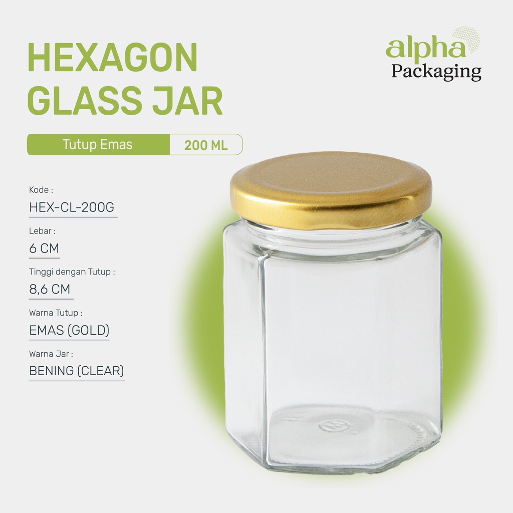Toples Kaca Hexagon Premium 50ml 200ml 380ml - Jar Selai Botol Madu