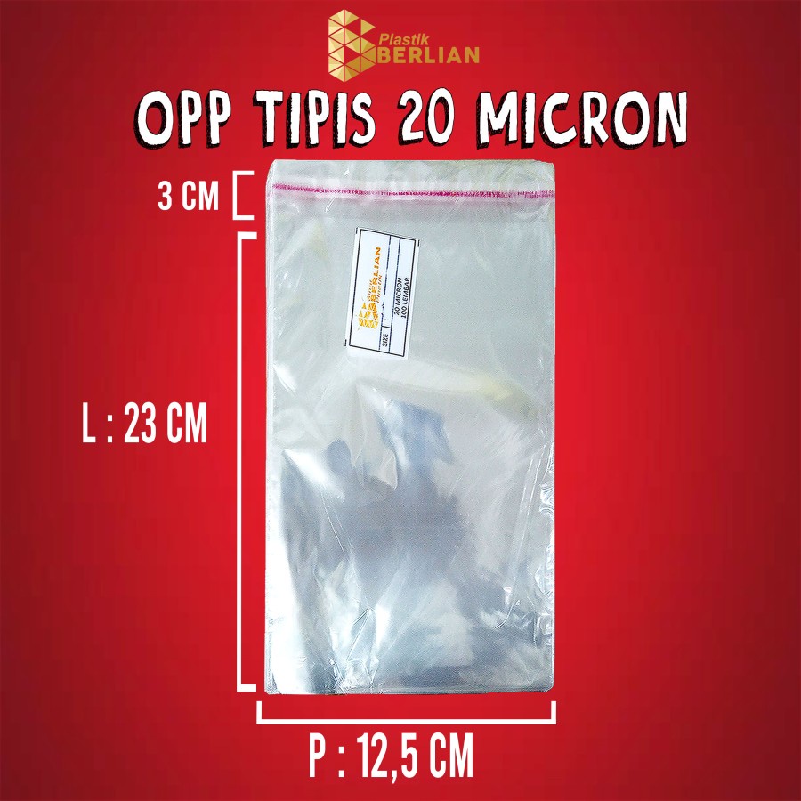 

12,5 x 23 cm Plastik OPP TIPIS (100 lbr) lem/seal