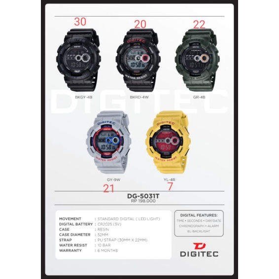 Jam digitec digital double time cowo tali karet water resist