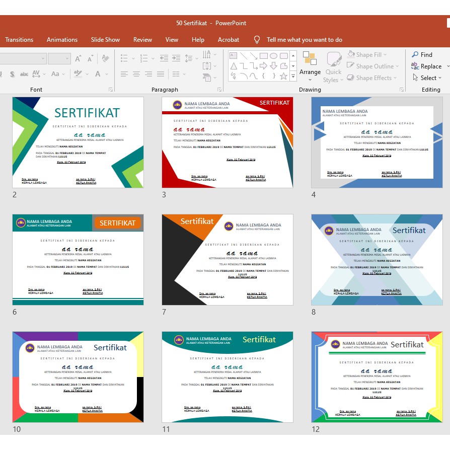 50 TEMPLATE DESIGN SERTIFIKAT / PIAGAM  FORMAT POWER POINT - SIAP EDIT - KEREN