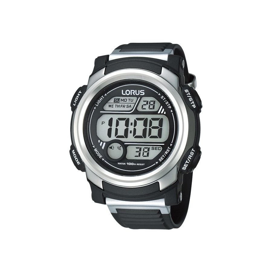 Lorus R2313GX-9 R2313GX9 Digital Silver Black Jam Tangan Cowok Original Stopwatch