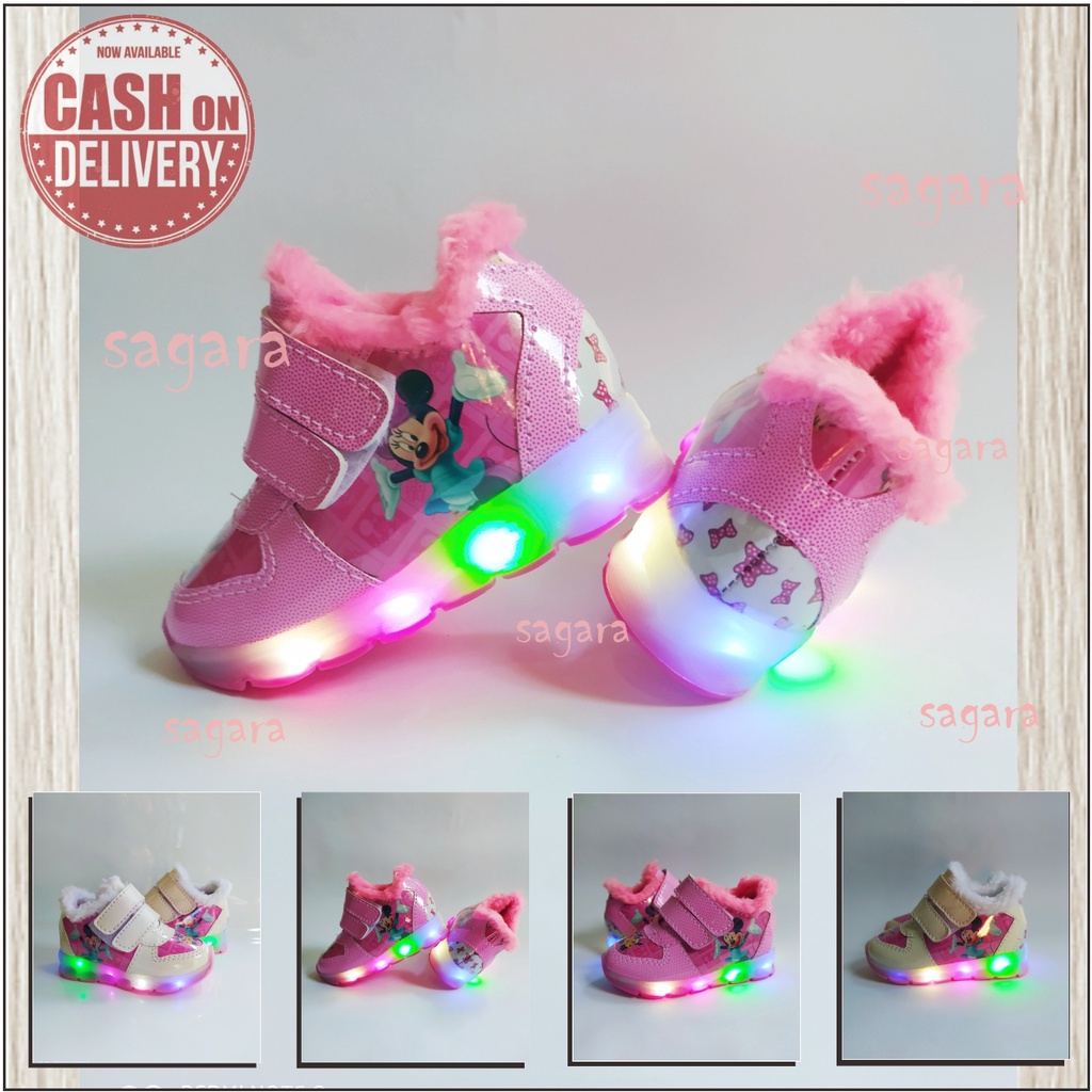 Sepatu Sneakers Anak Perempuan LED Motif Printing MICKEY / Sneakers Anak MENYALA Best Seller