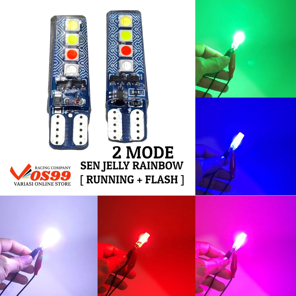 LAMPU SEN JELLY RAINBOW 2 MODE [ RUNNING &amp; FLASH ] 12V BISA UNTUK SEMUA JENIS MOTOR