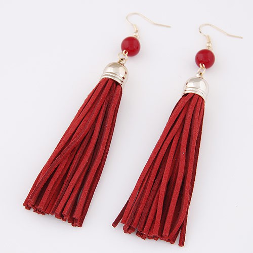 LRC Anting Gantung Elegant Beads Decorated Tassel Pendant Design