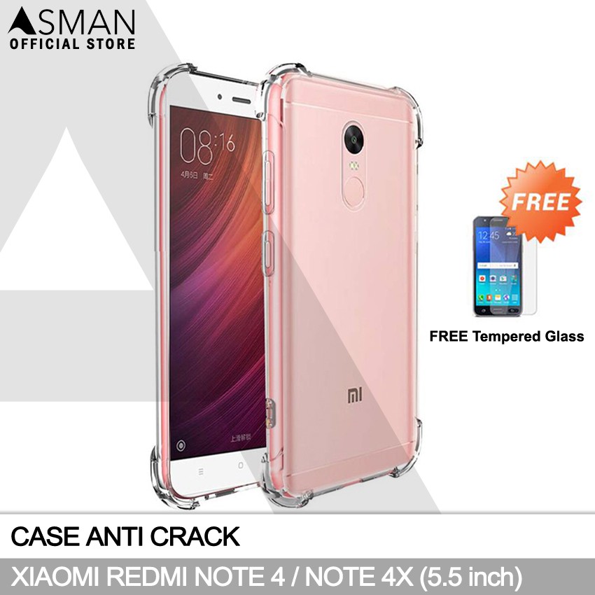 Anti Crack Xiaomi Redmi Note 4 / Note 4X (5.5&quot;) | Soft Case Anti Bentur + FREE Tempered Glass