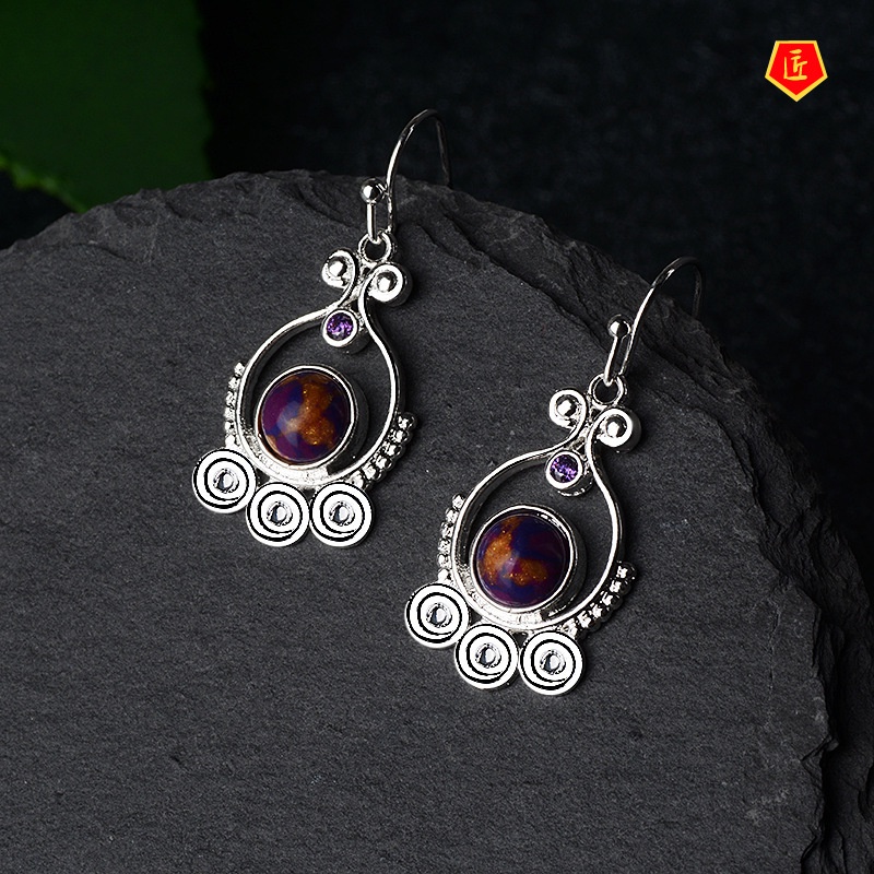 [Ready Stock]Women's Fashion Retro Exotic Rotating Charoite Earrings