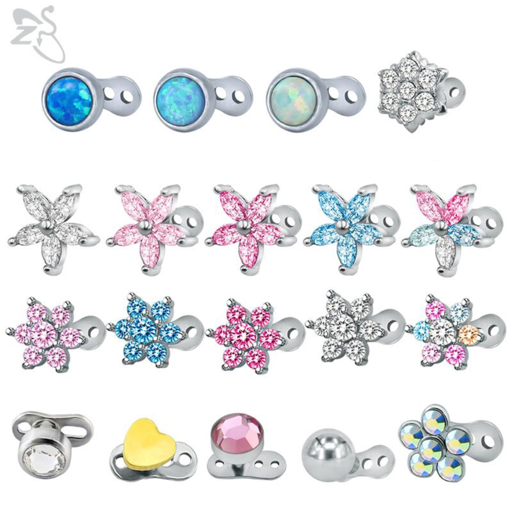 Stainless Steel Colorful Zirconia Dermal Anchor Piercings Top Dermal Anchor Skin Diver Piercings Micro Dermal Piercing