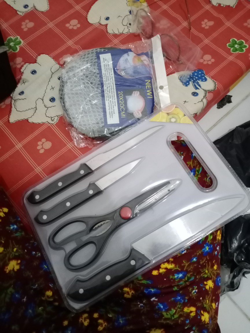 Set Pisau Dapur Knife Set 5in1 Plus Talenan Stainless Pisau Dapur Dan Talenan 20cm X 30cm