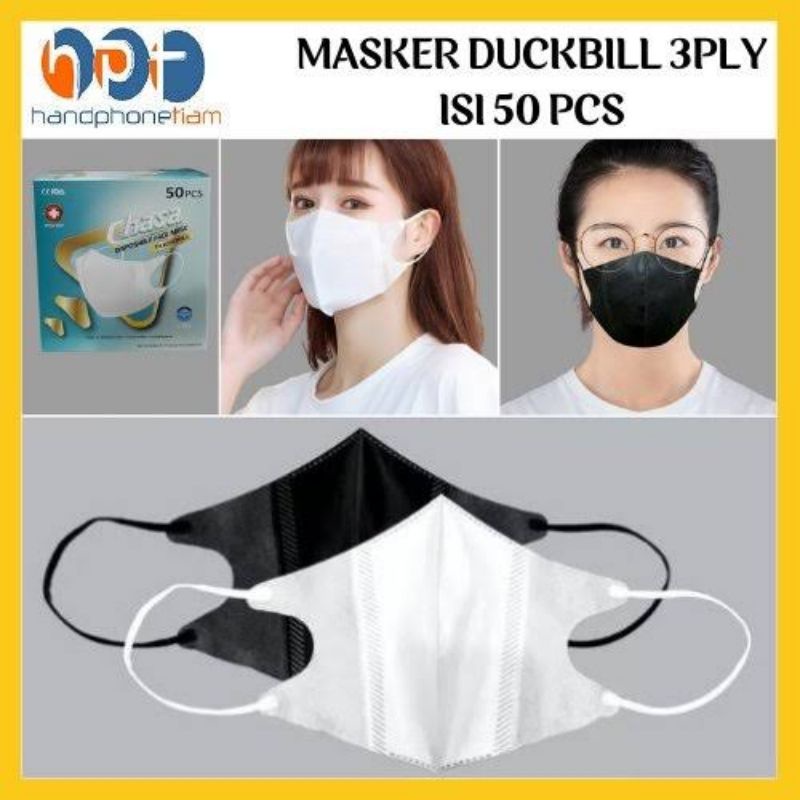 MASKER DUCKBILL isi 50pc / MASKER DUCKBILL DEWASA HITAM PUTIH