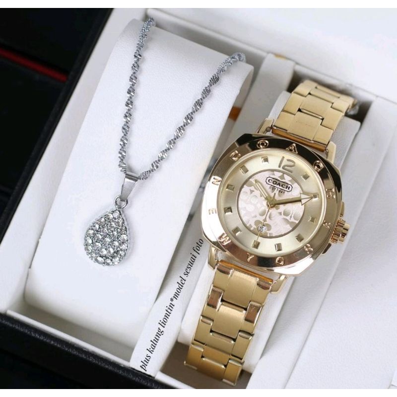 Jam Tangan Coach Wanita Free Kalung Jam Tangan Stainliss Terlaris Jam Tangan Wanita Fashion