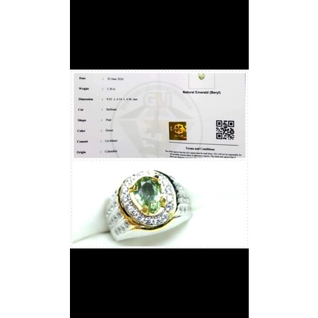 HQ Emerald Beryl (Zamrud Colombia) Ring Perak Handmade