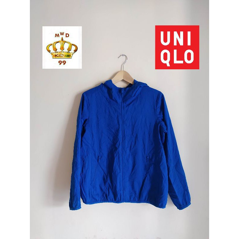 jaket running parasut uniqlo blue pakable original