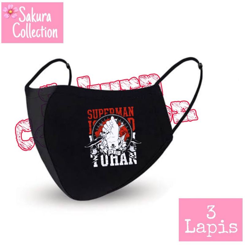 Masker Kain 3ply BAND SUPERMAN IS DEAD MUSIK ROCK METAL warna hitam | Scuba Anak Dewasa / Earloop