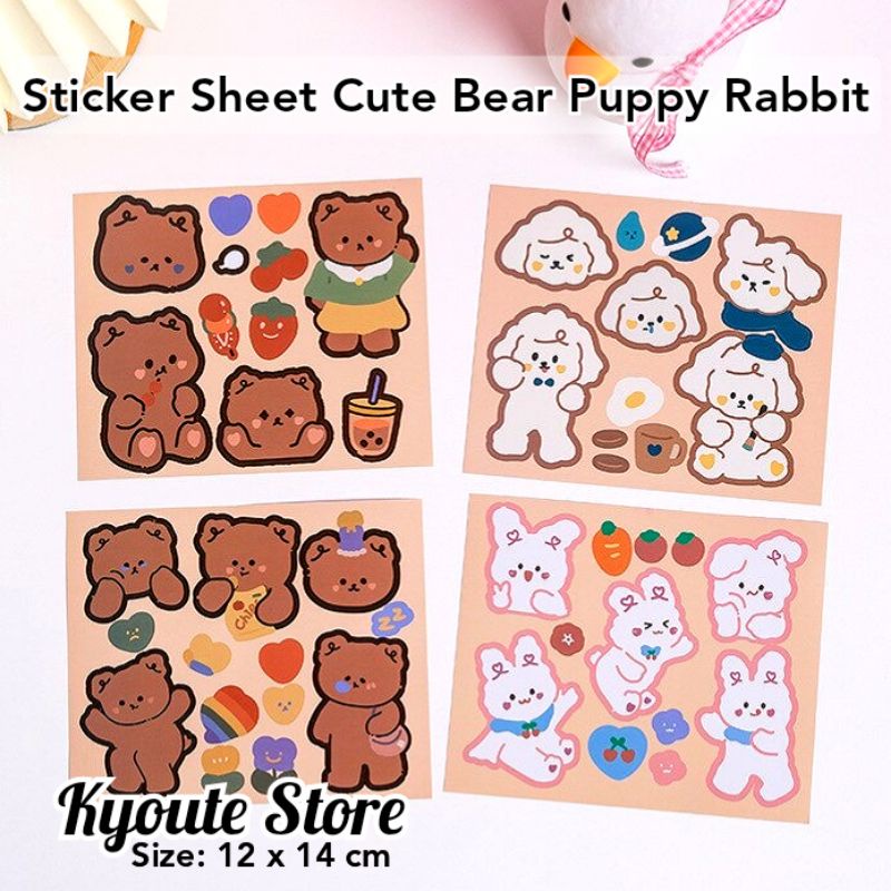 

Sticker Sheet Dekorasi Cute Bear Puppy Rabbit Bunny Scrapbook DIY Bujo Label Bujo Journal Diary
