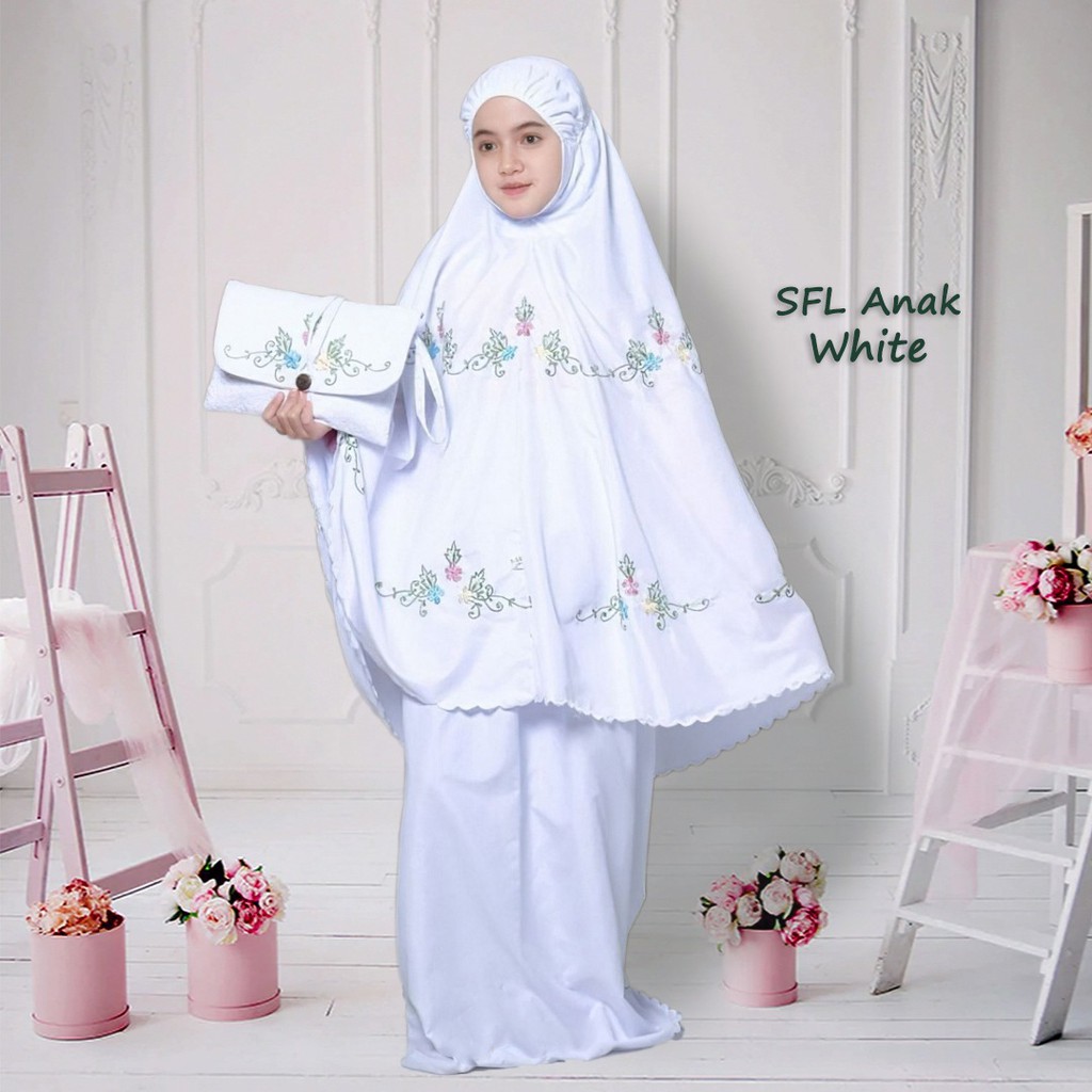 Mukena anak Safarleena Original Bordir Manual katun Viscose Premium travelling sajadah 8-12 tahun