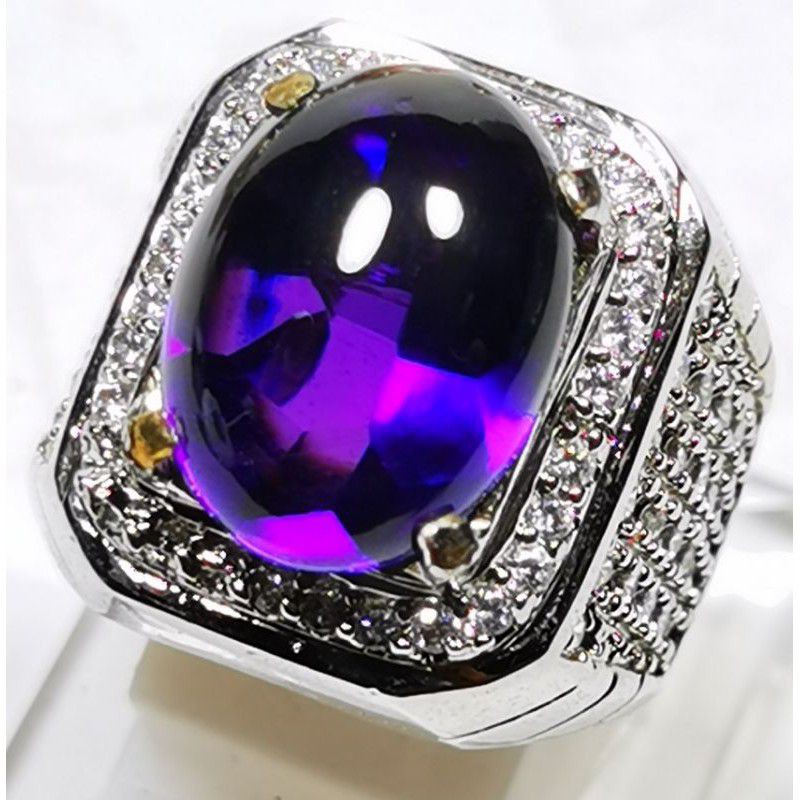 CINCIN BATU PERMATA KECUBUNG BUNGUR ASLI NATURAL IKATAN PERAK MEWAH