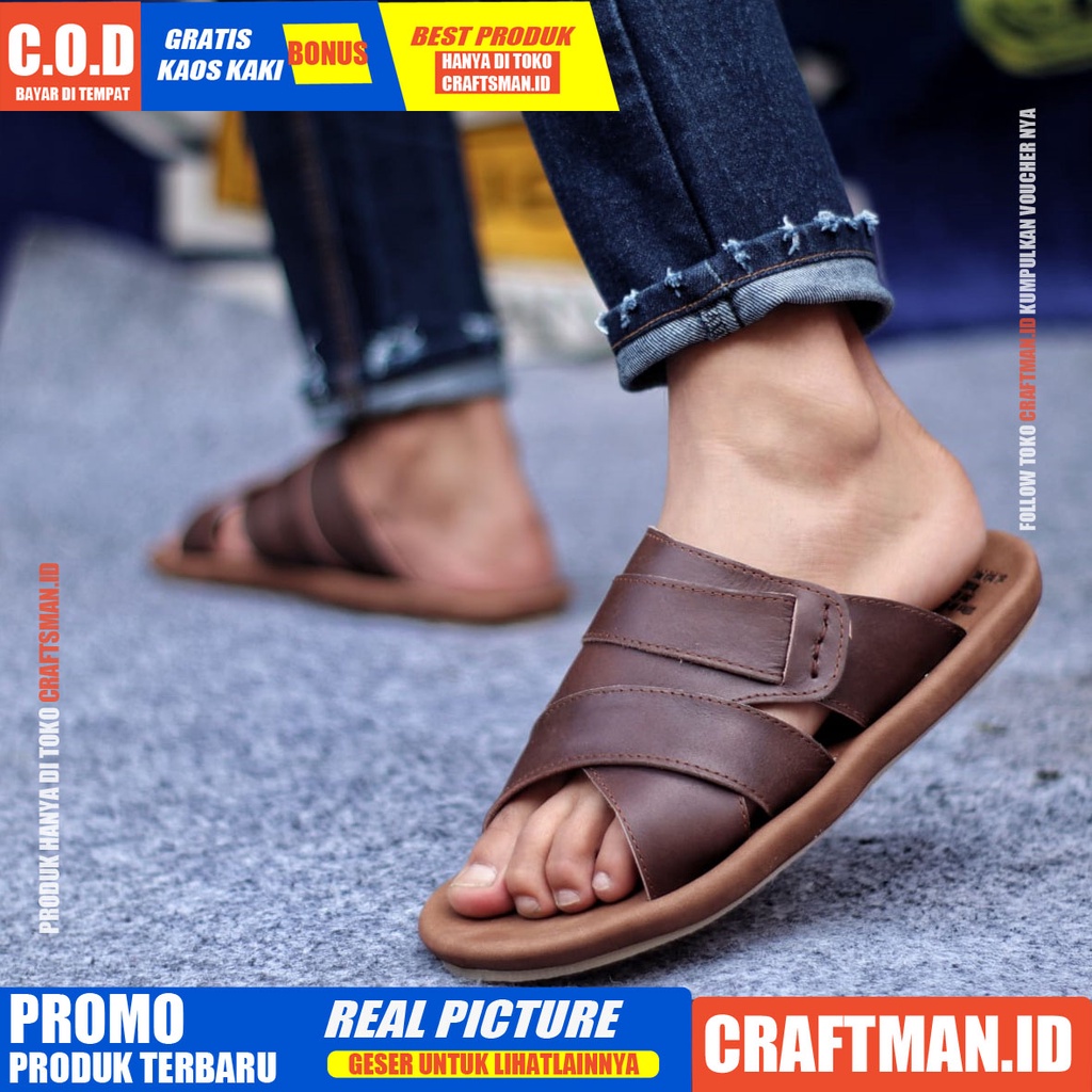 CRAFTS x EXO SANDAL KULIT PRIA BLACK BROWN SENDAL CASUAL PRIA