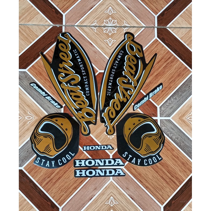 sticker motor striping beat street 2018 hitam-gold