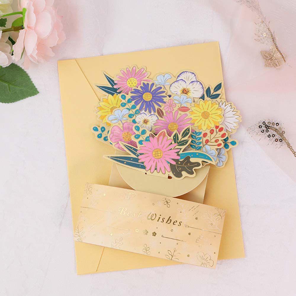 【 ELEGANT 】 Flower card Creative Lovely Flower Postcard Hari Guru Dengan Amplop Kartu Ucapan Bunga