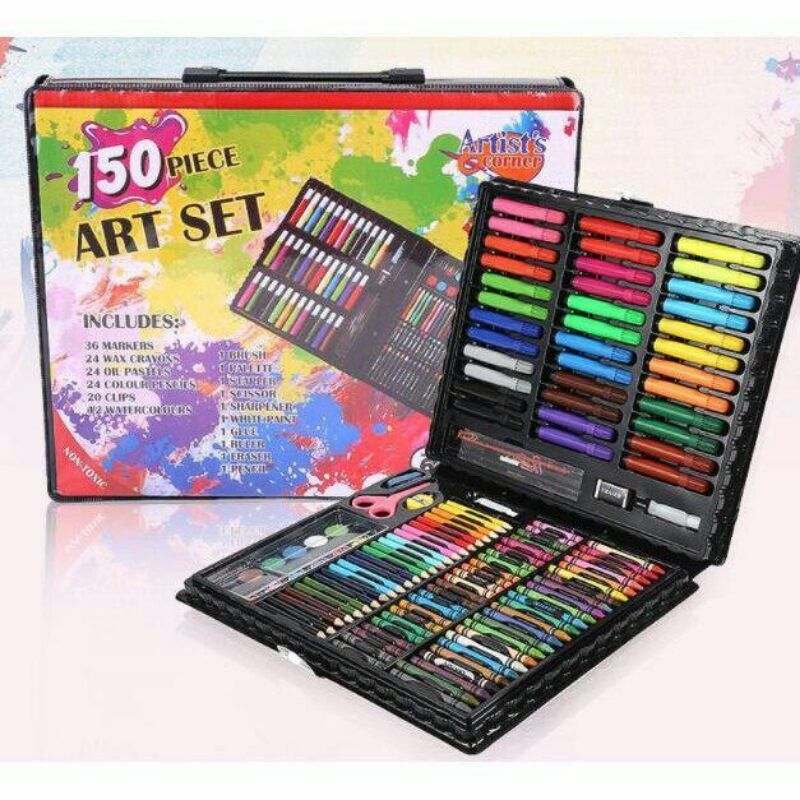 

Alat mewarnai set 150pcs super lengkap praktis/perlengkapan anak sekolah pensil warna melukis gambar oil pastel penghapus klip palet penghapus murah
