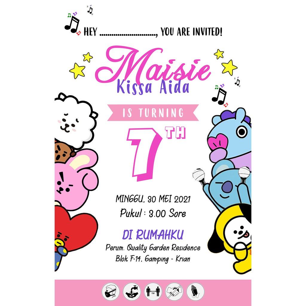 AFY Undangan Kartu Undangan Ulang tahun tema BT21