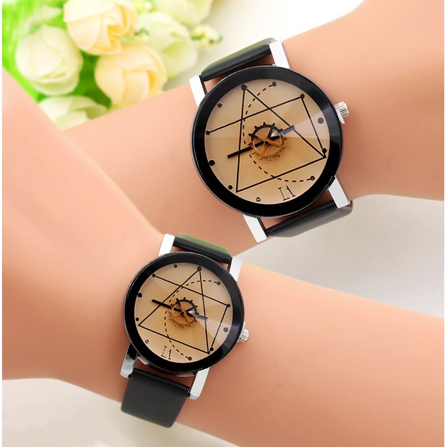 Jam Tangan Couple Pasangan GEAR KULIT #40 (HARGA SEPASANG) Korean Fashion Korea Style Watch