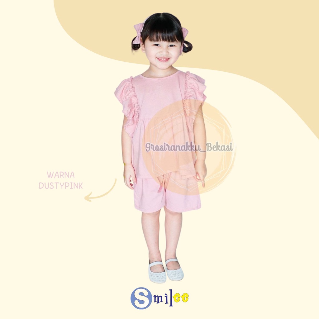 Setelan Anak Kaos Smilee Moza Warna Dusty Pink Size 1-5Tahun