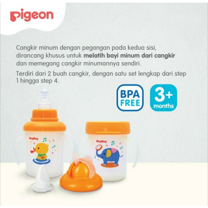 Pigeon Mag-Mag Step 2 Step 3 All in One Set Training Cup System Cangkir Minum Bayi Magmag Pigeon Straw Spout Cup