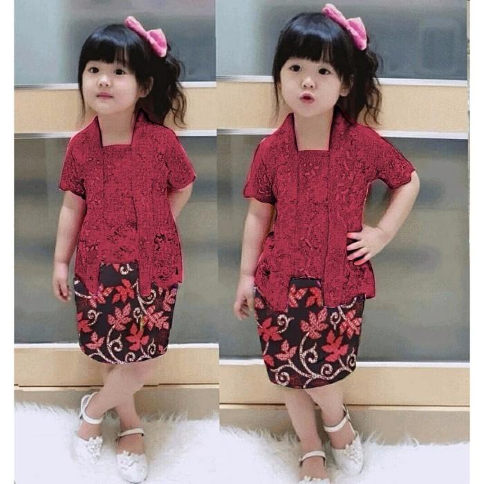Kebaya Setelan Baju Kebaya Brukat Anak Perempuan 2-4 Tahun Rok Batik