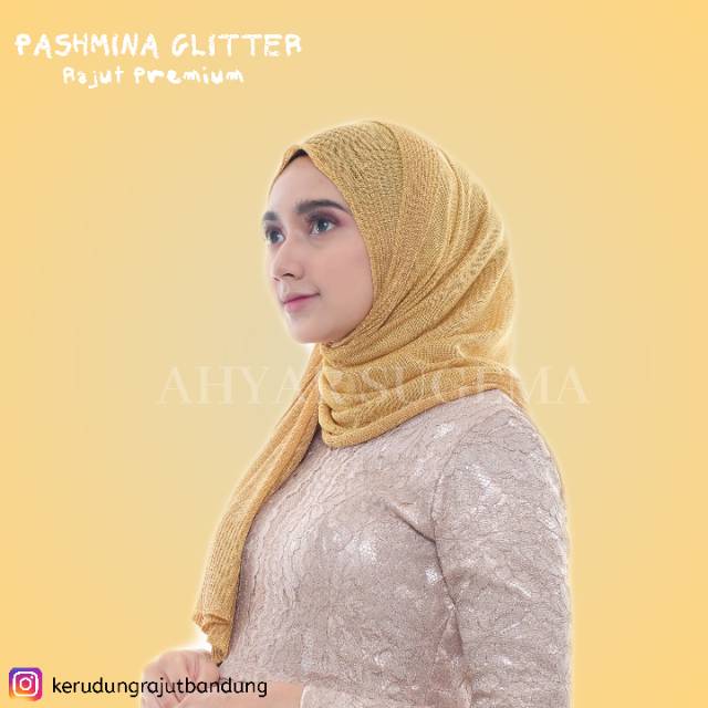 Pashmina Gliter Rajut Premium GOLD || Kerudung Pesta Kerudung Pernikahan || Pashmina Rajut Pengantin-8