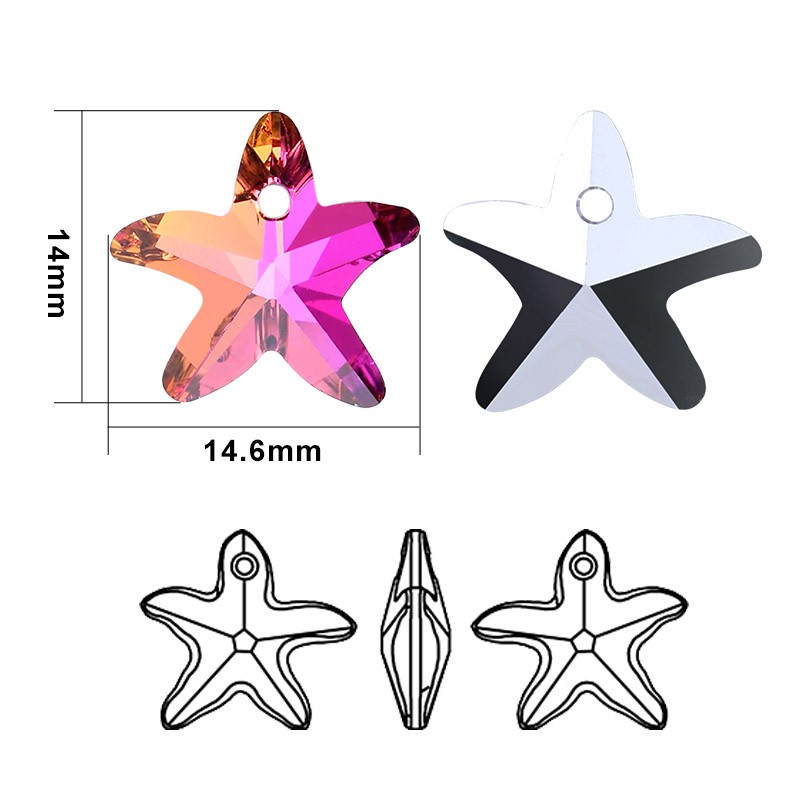 14mm Multicolor Starfish Pendant Glass Beads Kristal Mantra Untuk Wanita Membuat Perhiasan Kalung Temuan Anting-Anting DIY 12 pcs / lot