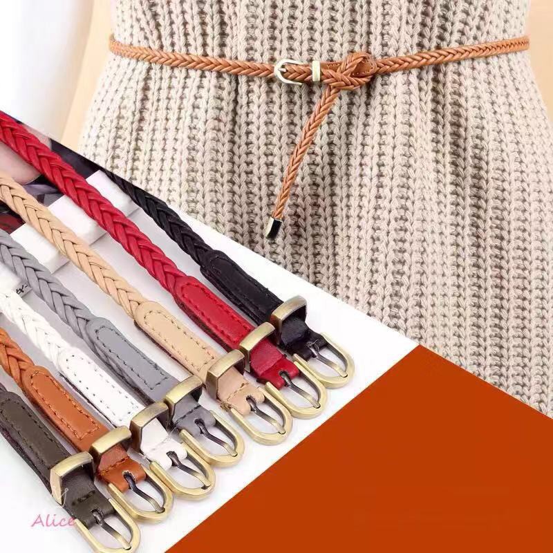 Ikat Pinggang Tipis Model Kepang Bahan Kulit PU untuk Wanita