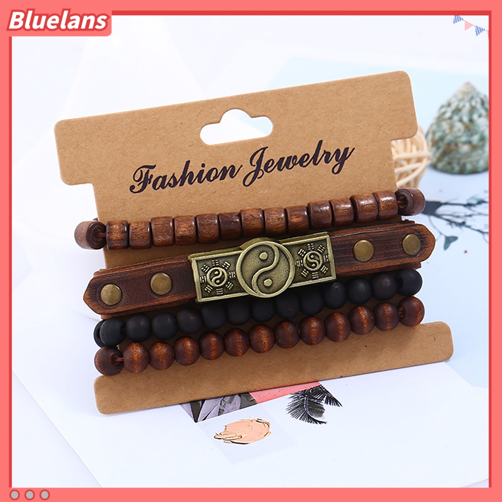 Bluelans 4Pcs Beaded Bracelet Simple Multi-layer Easy-using Tai Chi Leather Bracelets